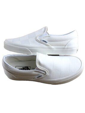 Vans Women's Classic Slip On Mono Checkerboard White Canvas Shoes Size 6.5 NIB